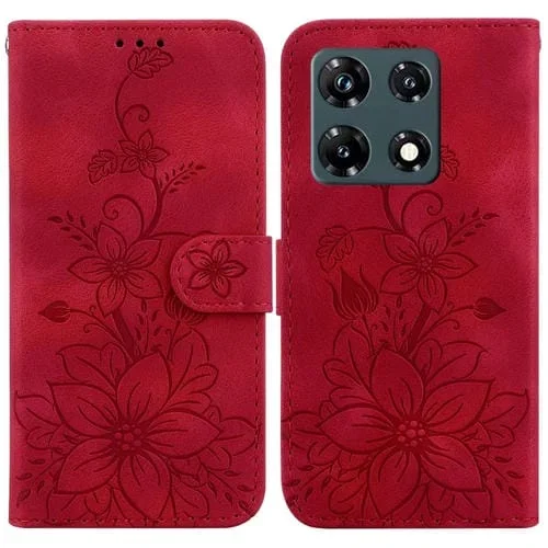 Funda de Cuero en Relieve para Infinix Note 30 Pro Lily (Rojo)