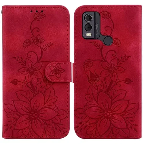 Funda de Cuero en Relieve para Nokia C22 Lily Teléfono (Rojo)