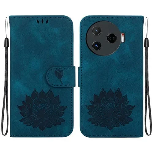 Funda de Cuero En Relieve para Tecno Camon 30 Pro Lotus (Azul Oscuro)