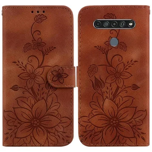 Funda de Cuero en Relieve para Teléfono LG K61 Lily (Marrón)