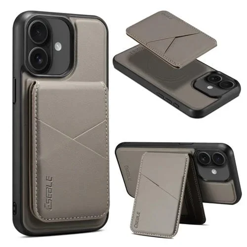 Funda de Cuero Eseble E3 para iPhone 16 con Textura Lisa y Ranuras para Tarjetas Magsafe Rfid (Gris)