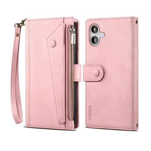 Funda de Cuero Eseble Retro Frosted RFID para iPhone 16 con Tapa (Oro Rosa)