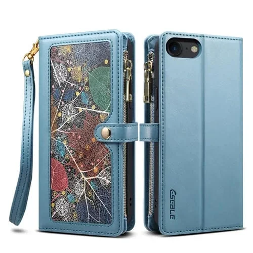 Funda de Cuero Eseble Star Series para iPhone 6S y 6 con Lanyard, Zipper Wallet y RFID (Azul)