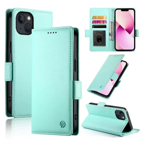 Funda de Cuero Esmerilado con Hebilla Lateral Magnética para iPhone 13 (Verde Menta)