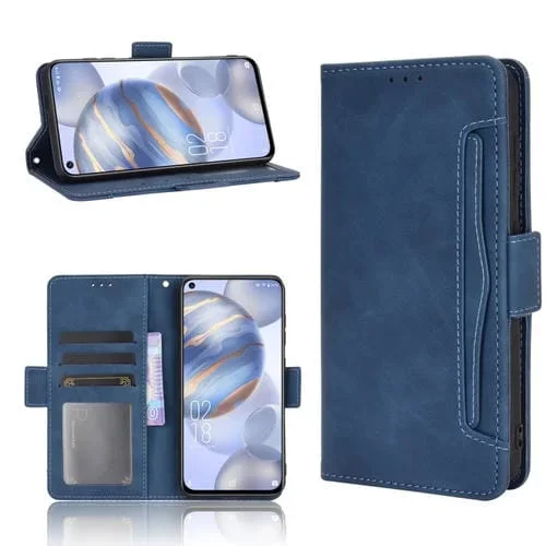 Funda de Cuero Flip Horizontal para Oukitel C21 / C21 Pro con Soporte, Ranuras y Marco de Fotos (Azul)