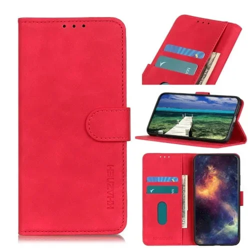 Funda de Cuero Flip Khazneh para OnePlus Ace 2 5G con Textura Retro (Rojo)