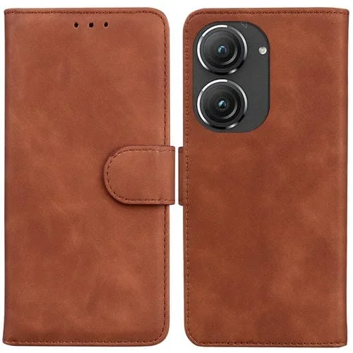 Funda de Cuero Flip para Asus Zenfone 9 Skin Feel Pure Color (Marrón)