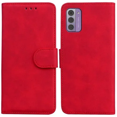 Funda de Cuero Flip para Nokia G42 Skin Feel Pure Color (Rojo)