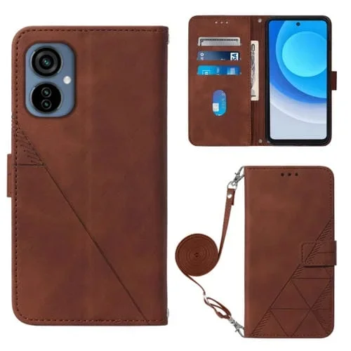 Funda de Cuero Flip para Tecno Camon 19 Neo Crossbody 3D en Relieve (Marrón)