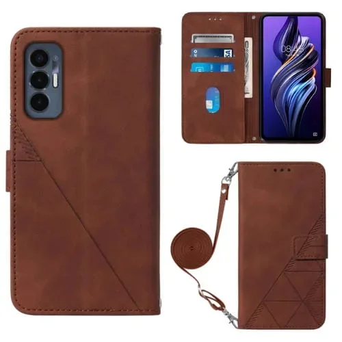 Funda de cuero flip para Tecno Pova 3 Le7 Crossbody 3D en relieve (Marrón)