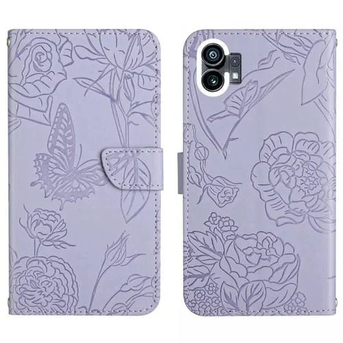 Funda de Cuero For Nothing Phone 1 Ht03 Skin Feel Butterfly con Tapa en Relieve (Púrpura)