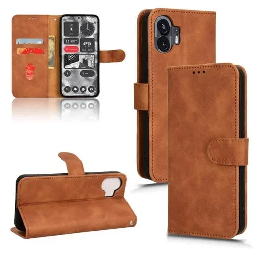 Funda de Cuero For Nothing Phone 2 Skin Feel con Tapa Magnética (Marrón)