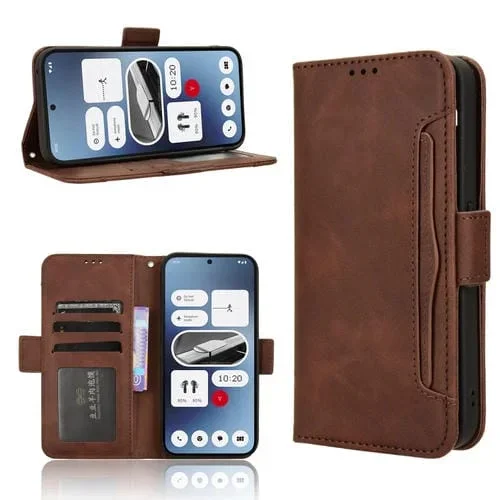 Funda de Cuero For Nothing Phone 2A con Ranuras para Tarjetas y Textura de Becerro (Marrón)