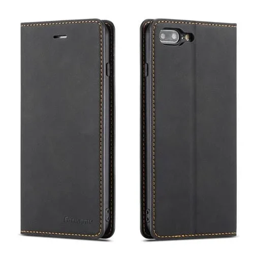 Funda de Cuero FoRWenw Dream Series para iPhone 8 Plus y 7 Plus con Tapa Horizontal, Soporte, Ranuras para Tarjetas y Billetera (Negro)