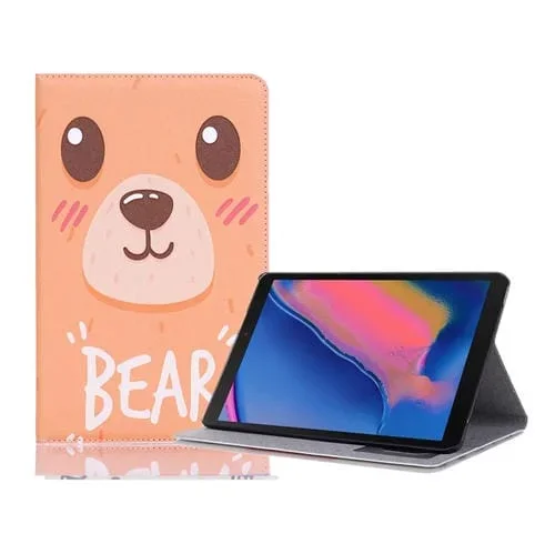 Funda de Cuero Galaxy Tab A 8.0 (2019) con Tapa Horizontal Ranuras Tarjetas Soporte Billetera (Cute Bear)