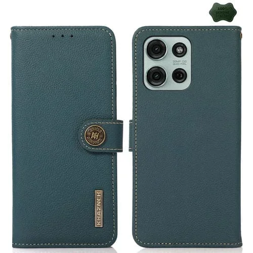 Funda de Cuero Genuino Rfid Khazneh Custer para Motorola Moto G75 5G (Verde)