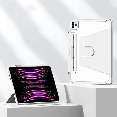 Funda de Cuero Giratoria Desmontable para iPad Air 11 (2024) y iPad Pro 11 (2018-2022) (Blanco)