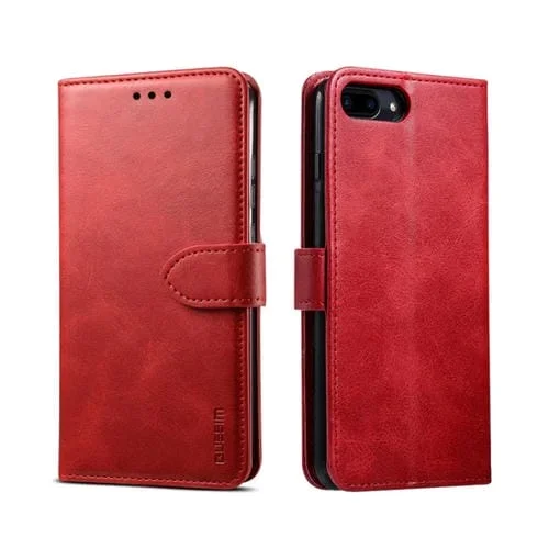 Funda de Cuero Gussim para iPhone 8 Plus y 7 Plus con Tapa Horizontal Magnética, Soporte, Ranuras para Tarjetas y Billetera (Rojo)