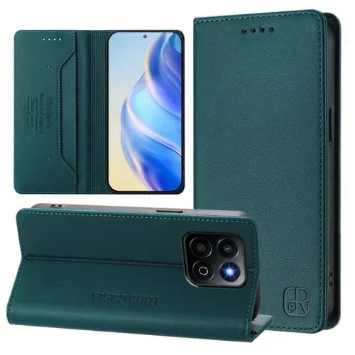Funda de Cuero Honor 200 Smart Global X7C 4G Rc01 con Doble Pliegue y Succión Magnética Rfid (Verde Oscuro)