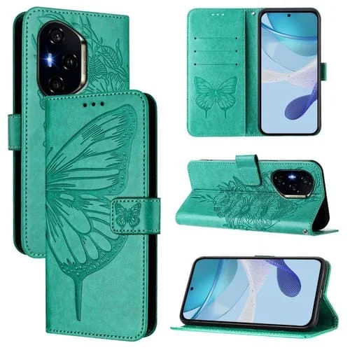 Funda de Cuero Honor 300 Pro/300 Ultra Diseño Mariposa En Relieve (Verde)
