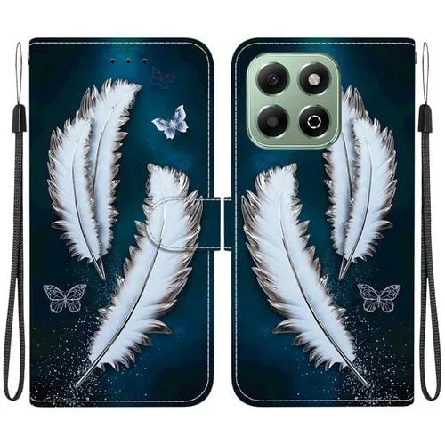 Funda de Cuero Honor X6B con Dibujo Color y Textura de Cristal (Plumas de Mariposa Blancas)