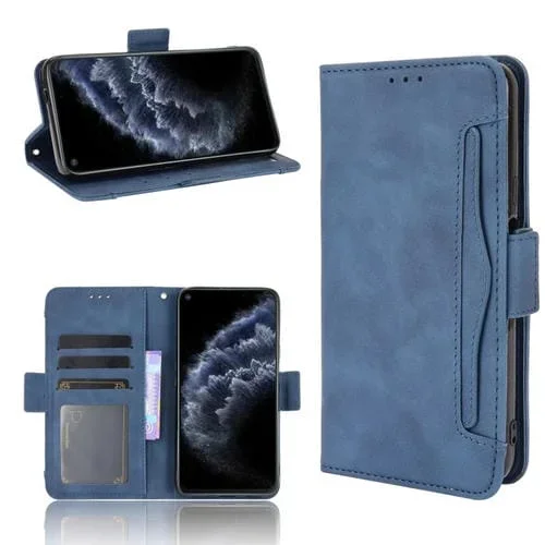 Funda de Cuero Horizontal para Cubot C30 con Soporte, Tarjetero y Marco de Fotos (Azul)