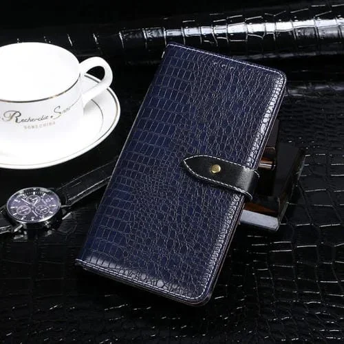 Funda de Cuero Idewei con Tapa Horizontal Textura Cocodrilo para Lenovo A6 Note con Soporte y Ranuras (Azul Oscuro)