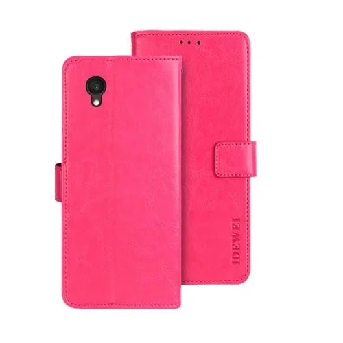 Funda de Cuero Idewei Crazy Horse para Alcatel 1 Ultra (Rosa Roja)