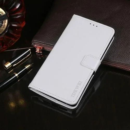 Funda de Cuero Idewei Crazy Horse para BlackView A80 Pro con Tapa Horizontal, Soporte, Ranuras para Tarjetas y Billetera (Blanco)