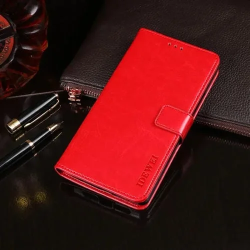 Funda de Cuero Idewei Crazy Horse para Infinix S4 con Soporte, Tragamonedas y Billetera (Rojo)