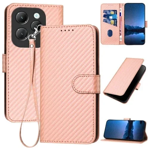 Funda de Cuero Infinix Hot 40 Hot 40 Pro 4G Yx0070 con Hebilla de Fibra de Carbono y Cordón (Rosa)