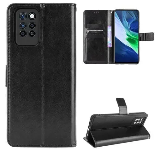 Funda de Cuero Infinix Note 10 Pro Crazy Horse Texture con Soporte, Ranuras y Cordón (Negro)
