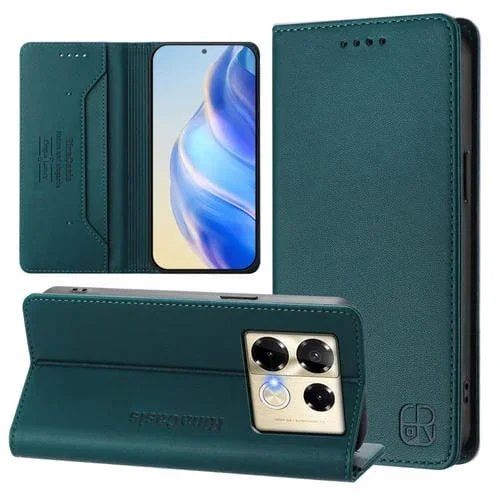 Funda de Cuero Infinix Note 40 Pro 4G/5G Rc01 con Doble Pliegue y Succión Magnética (Verde Oscuro)