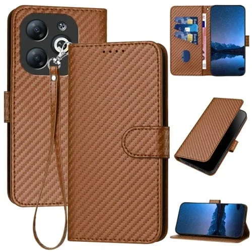 Funda de Cuero Infinix Smart 8 Yx0070 con Hebilla de Fibra de Carbono y Cordón (Café)