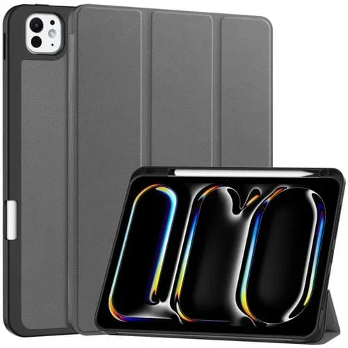 Funda de Cuero Inteligente Custer TPU con Tres Pliegues y Bandeja para Bolígrafos para iPad Pro 11 (2024) (Gris)