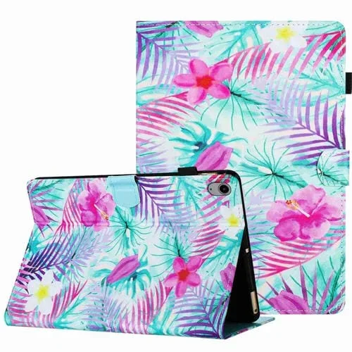 Funda de Cuero Inteligente para iPad 2025/2022 con Costuras y Patrón Pintado (Buganvilla)