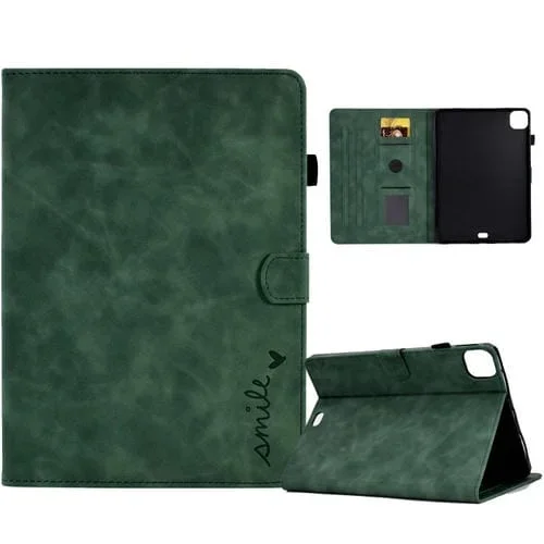Funda de Cuero Inteligente para iPad Pro 11 (2024) con Sonrisa En Relieve (Verde)