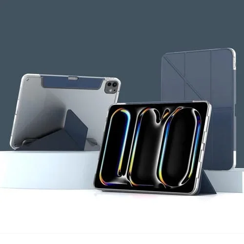Funda de Cuero Inteligente para iPad Pro 11 (2024) con Soporte de Deformación Múltiple (Azul Oscuro)