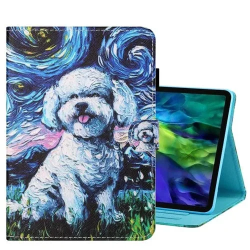 Funda de Cuero Inteligente para iPad Pro 11 (2024) Dibujo a Color Costuras (Perro)