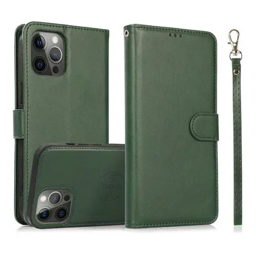 Funda de Cuero iPhone 16 Pro Max Tapa Trasera Magnética Desmontable 2 En 1 (Verde)