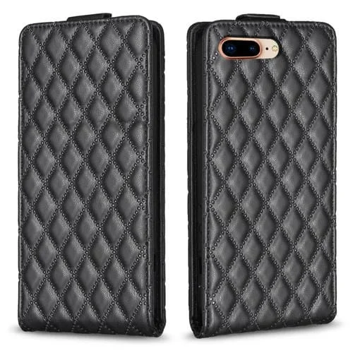 Funda de Cuero iPhone 7 Plus 8 Plus Diamond Lattice Tapa Vertical (Negro)