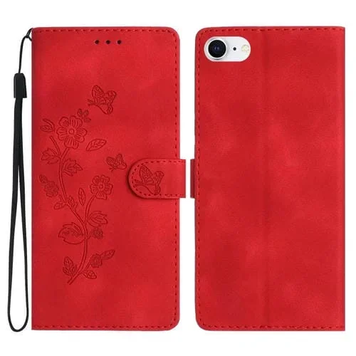 Funda de Cuero iPhone SE 2022/2020 8 7 6 Estampado Flores En Relieve (Rojo)
