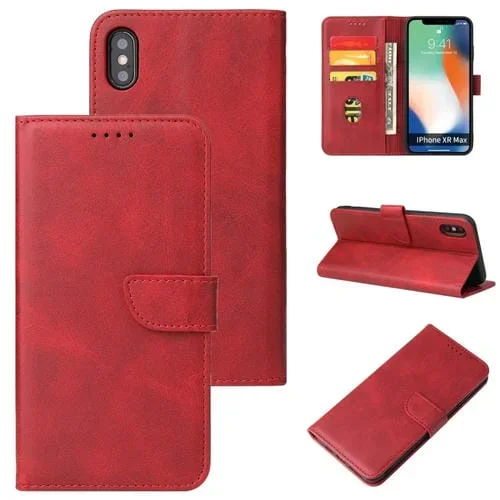 Funda de Cuero iPhone X Xs Tapa Horizontal Hebilla Soporte Ranuras Billetera (Rojo)