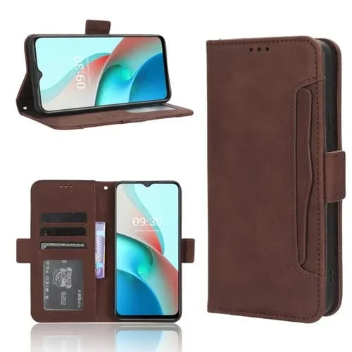 Funda de Cuero Itel S18 S663L con Textura Becerro y Ranuras para Tarjetas (Marrón)