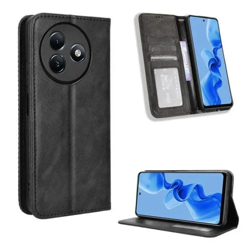 Funda de Cuero Itel S24 4G S667Ln con Textura Retro y Hebilla Magnética (Negro)