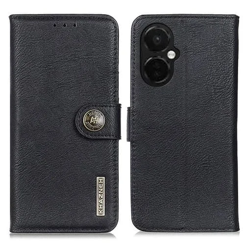Funda de Cuero Khazneh para OnePlus Nord Ce 3 Lite con Textura de Piel de Vaca (Negro)