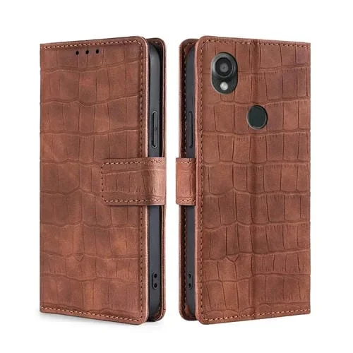 Funda de Cuero Kyocera Digno Sx3-Kyg02 Skin Feel Cocodrilo con Cierre Magnético (Marrón)