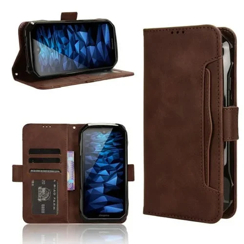 Funda de Cuero Kyocera Duraforce Ex KC-S703 con Ranuras para Tarjetas (Marrón)