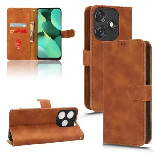 Funda de Cuero Magnetic Flip para Tecno Spark 10C Skin Feel (Marrón)