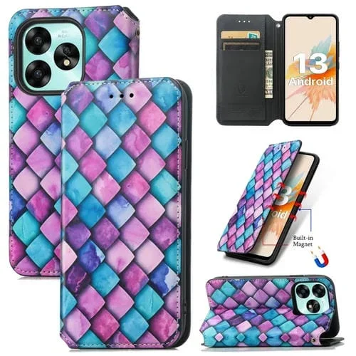 Funda de Cuero Magnética Caseneo para Umidigi A15 (Escamas Moradas)